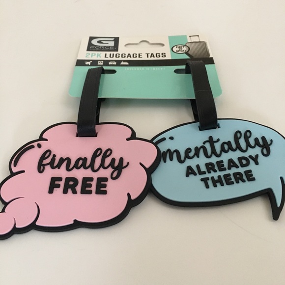 NEW 2 Luggage Tags Pink and Blue “Finally Free” and “Mentally Already There” - Picture 6 of 6